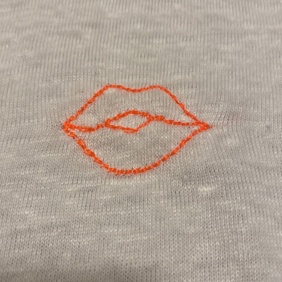 NWT Chaser Burnout White Tee with Embroidered Neon Lips - Picture 3 of 7